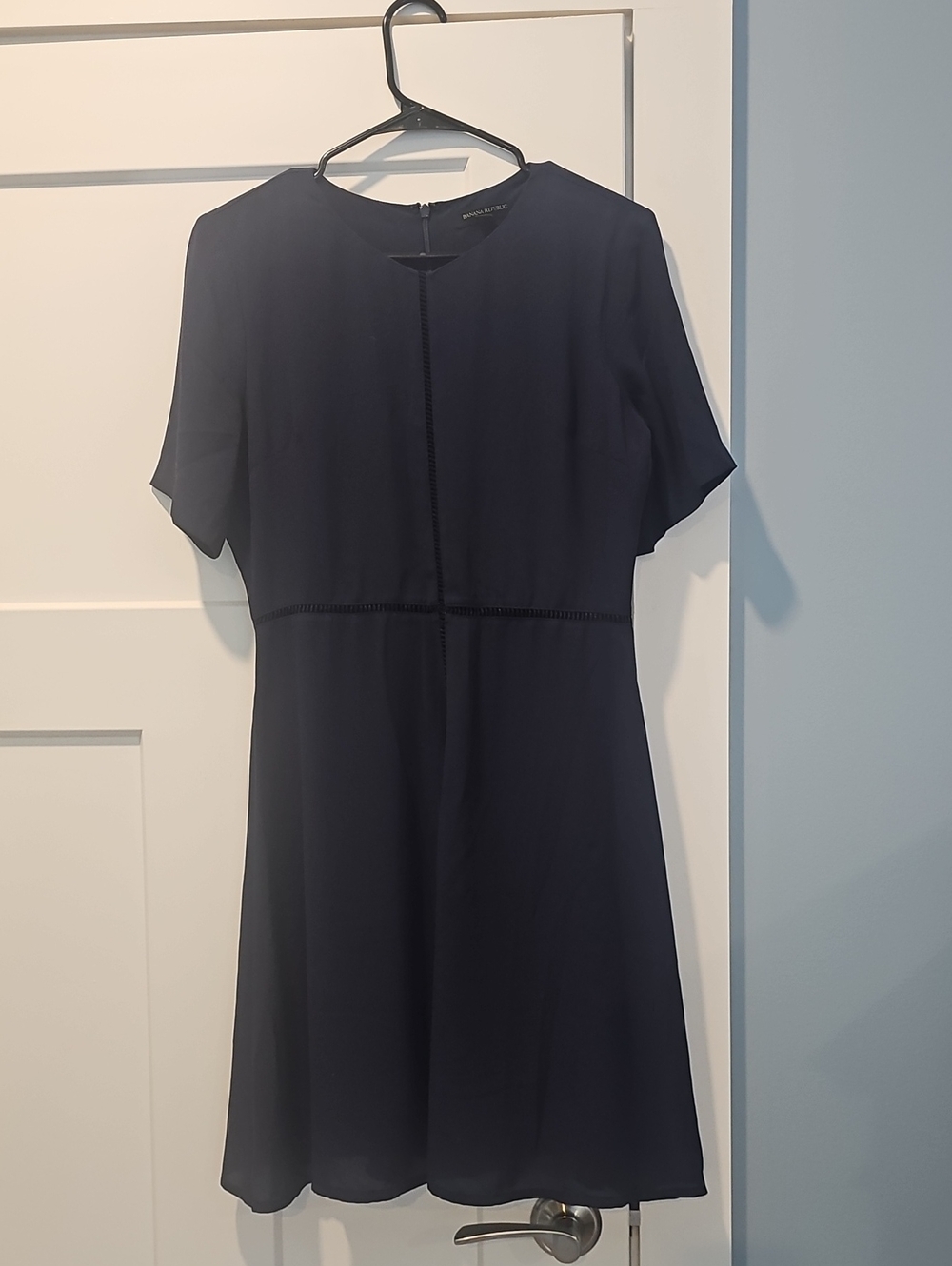 Banana Republic Navy Short-Sleeve Midi A-Line Dress